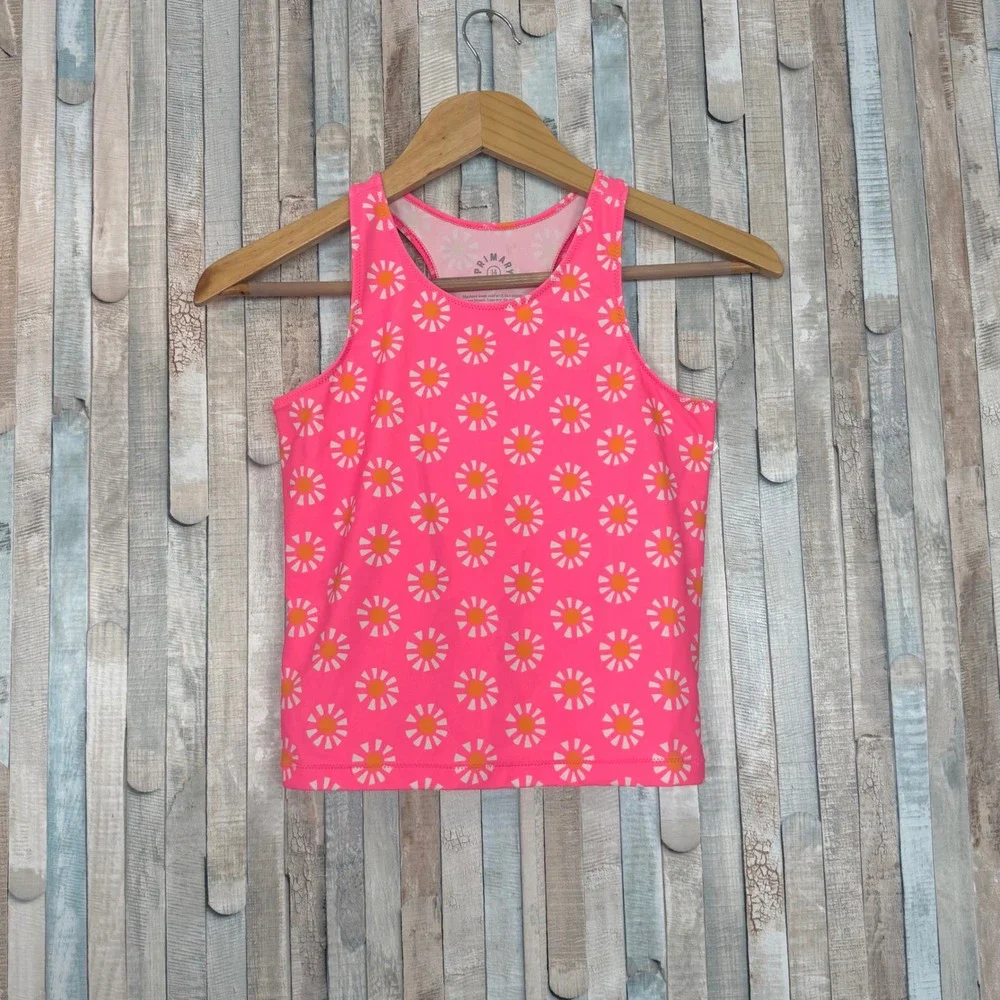Primary 14 Pink Sun Print Swim Tank Racerback Sleeveless Rash Guard Tankini Top